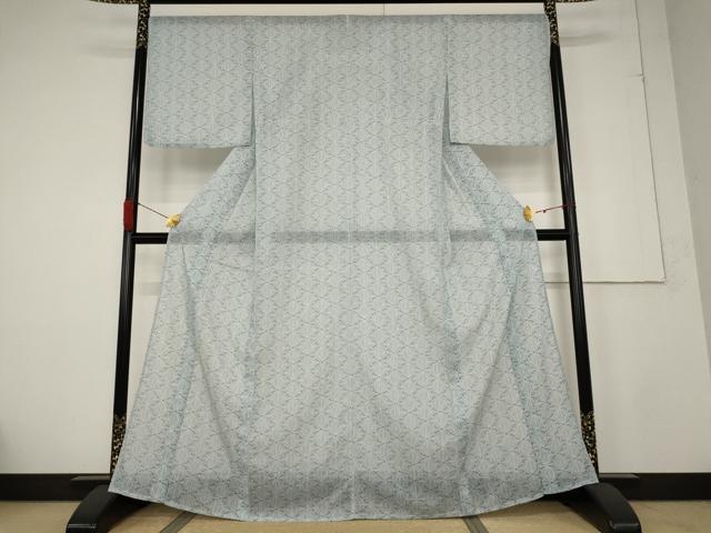 平和屋着物＊夏物　小紋　紗　麻の葉文様　洗える着物　AABB0627st