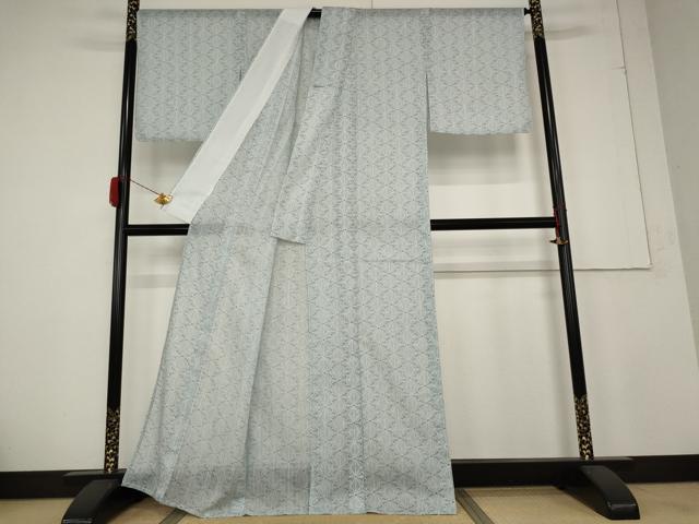 平和屋着物＊夏物　小紋　紗　麻の葉文様　洗える着物　AABB0627st