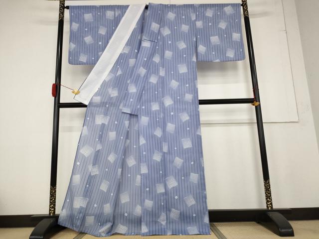 平和屋着物＊夏物 小紋 絽 抽象文様 洗える着物 AABB0629st