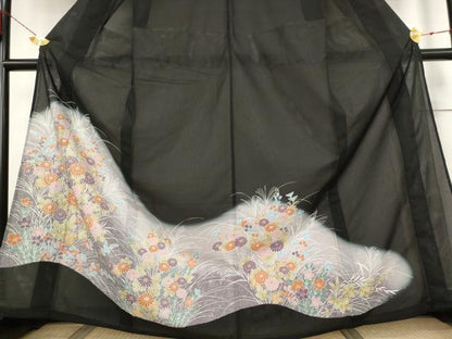 平和屋着物＊夏物 黒留袖 絽 草花文 暈し染め 洗える着物 未使用 AABB0636st