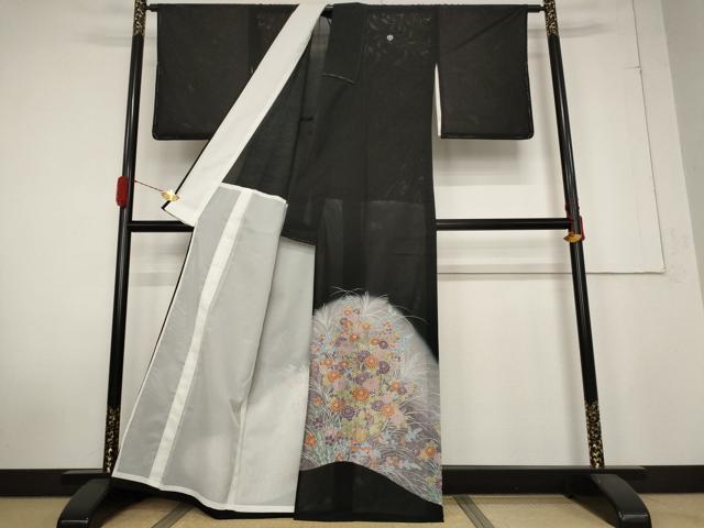 平和屋着物＊夏物 黒留袖 絽 草花文 暈し染め 洗える着物 未使用 AABB0636st
