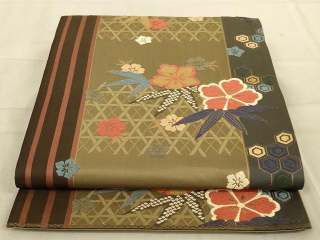 平和屋着物◎六通柄袋帯 唐織 舞花文 金糸 正絹 逸品 AABB0650ou