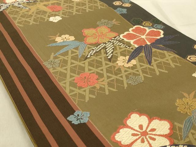 平和屋着物◎六通柄袋帯 唐織 舞花文 金糸 正絹 逸品 AABB0650ou