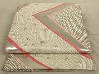平和屋着物◎六通柄袋帯 唐織 孔雀羽文 銀糸 正絹 逸品 AABB0657ou