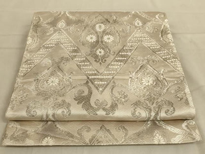 平和屋着物◎六通柄袋帯 唐織 更紗花文 銀糸 正絹 逸品 AABB0661ou