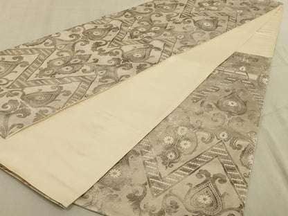 平和屋着物◎六通柄袋帯 唐織 更紗花文 銀糸 正絹 逸品 AABB0661ou