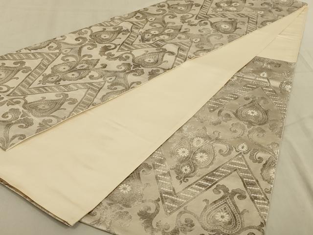平和屋着物◎六通柄袋帯 唐織 更紗花文 銀糸 正絹 逸品 AABB0661ou