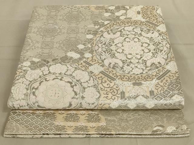 平和屋着物◎六通柄袋帯 鳳凰花文 銀糸 正絹 逸品 AABB0665ou