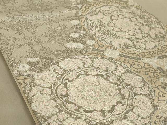 平和屋着物◎六通柄袋帯 鳳凰花文 銀糸 正絹 逸品 AABB0665ou