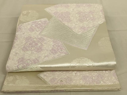 平和屋着物◎六通柄袋帯　唐織　色紙重ね更紗花文　銀糸　正絹　逸品　AABB0666ou