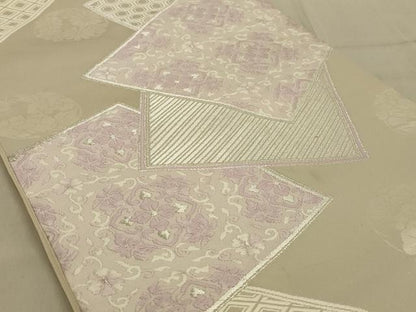 平和屋着物◎六通柄袋帯　唐織　色紙重ね更紗花文　銀糸　正絹　逸品　AABB0666ou