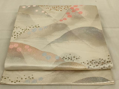 平和屋着物◎六通柄袋帯　遠山花文　金銀糸　正絹　逸品　AABB0668ou