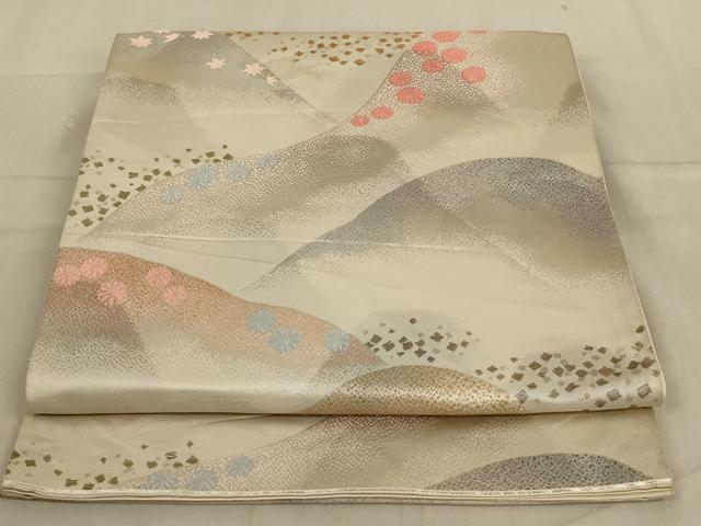 平和屋着物◎六通柄袋帯　遠山花文　金銀糸　正絹　逸品　AABB0668ou