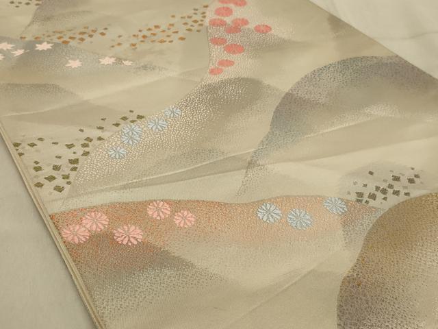 平和屋着物◎六通柄袋帯　遠山花文　金銀糸　正絹　逸品　AABB0668ou