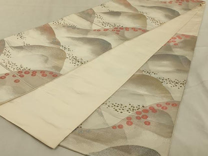 平和屋着物◎六通柄袋帯　遠山花文　金銀糸　正絹　逸品　AABB0668ou