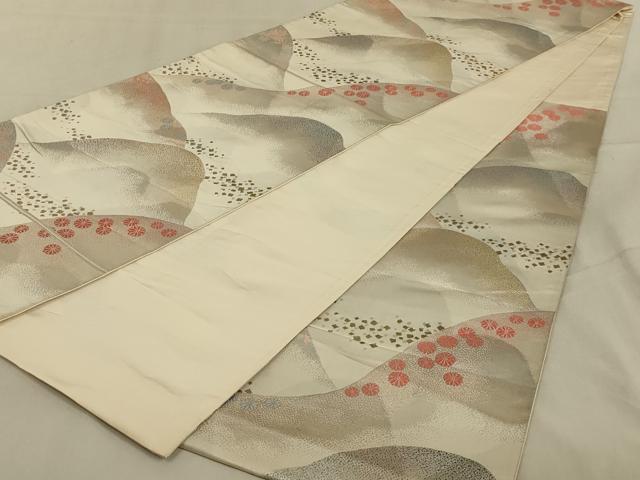 平和屋着物◎六通柄袋帯　遠山花文　金銀糸　正絹　逸品　AABB0668ou