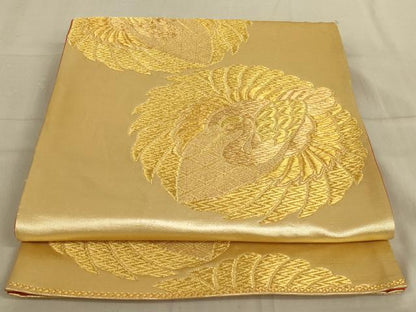 平和屋着物◎六通柄袋帯　鶴　金糸　正絹　逸品　AABB0672ou