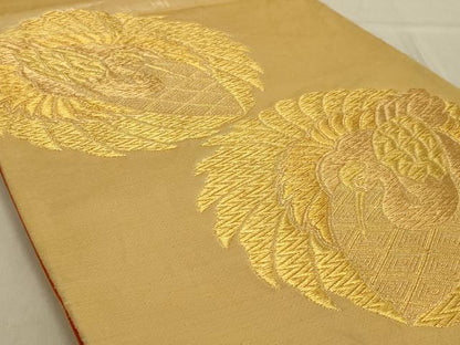 平和屋着物◎六通柄袋帯　鶴　金糸　正絹　逸品　AABB0672ou