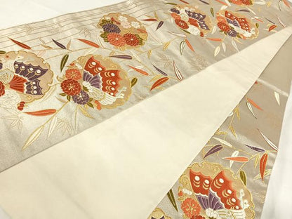 平和屋着物◎六通柄袋帯 唐織 花蝶文 金糸 正絹 逸品 AABB0707uw
