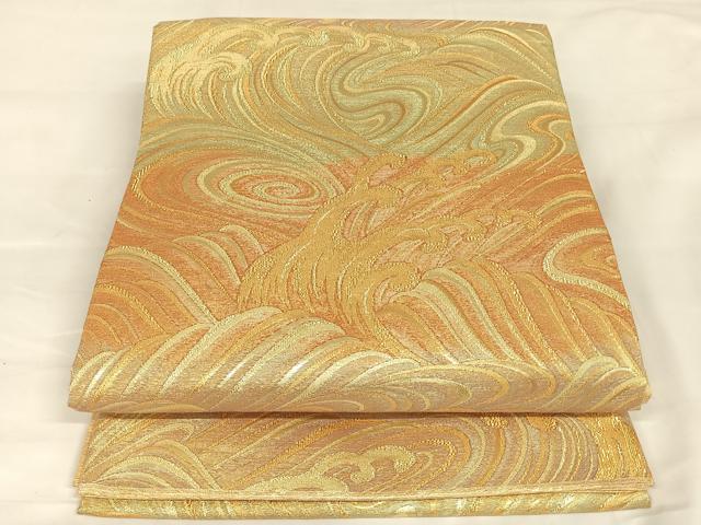 平和屋着物◎六通柄袋帯 立波文 金糸 正絹 逸品 AABB0711uw