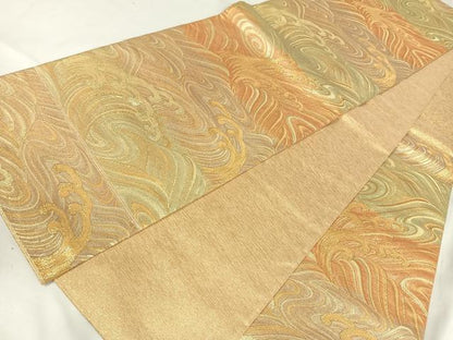 平和屋着物◎六通柄袋帯 立波文 金糸 正絹 逸品 AABB0711uw