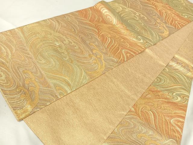 平和屋着物◎六通柄袋帯 立波文 金糸 正絹 逸品 AABB0711uw