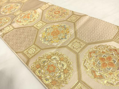 平和屋着物◎六通柄袋帯 正倉院花文 金糸 正絹 逸品 AABB0724uw