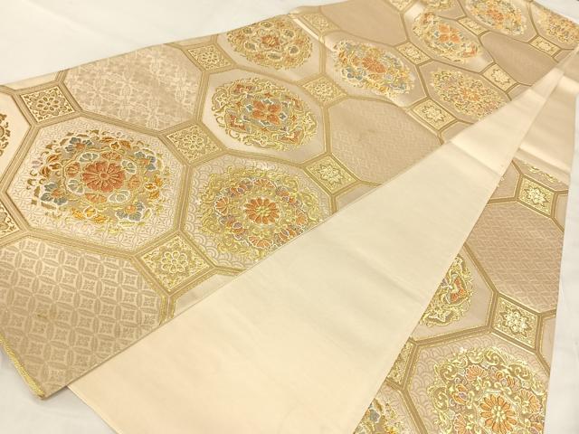 平和屋着物◎六通柄袋帯 正倉院花文 金糸 正絹 逸品 AABB0724uw