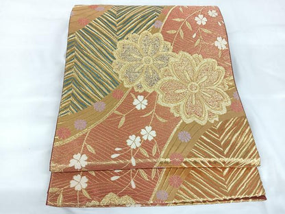 平和屋着物◎六通柄袋帯　唐織　枝垂れ花文　金糸　正絹　逸品　AABB0759uw