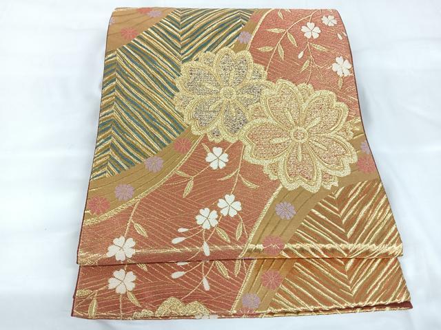 平和屋着物◎六通柄袋帯　唐織　枝垂れ花文　金糸　正絹　逸品　AABB0759uw