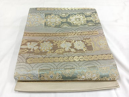 平和屋着物◎六通柄袋帯 横段花文 金銀糸 正絹 逸品 AABB0775uw