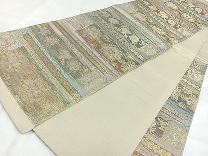 平和屋着物◎六通柄袋帯 横段花文 金銀糸 正絹 逸品 AABB0775uw
