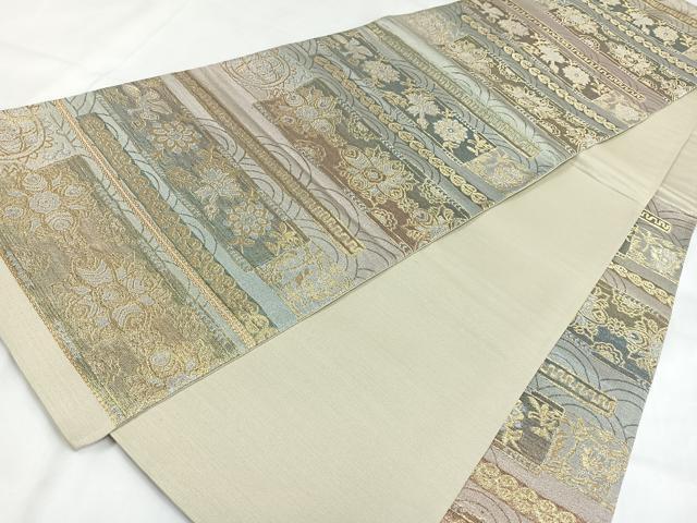 平和屋着物◎六通柄袋帯 横段花文 金銀糸 正絹 逸品 AABB0775uw