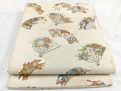平和屋着物◎六通柄袋帯 唐織 扇散し 金糸 正絹 逸品 AABB0780uw