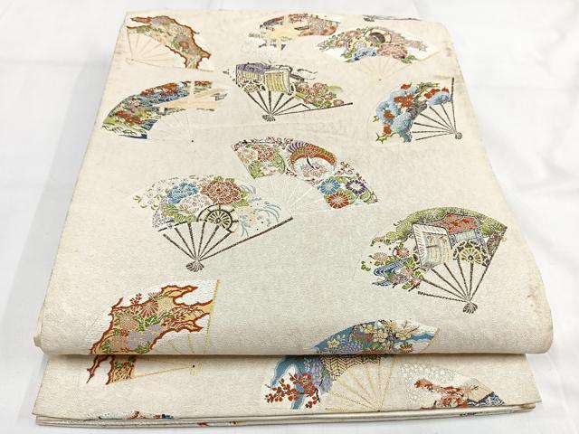 平和屋着物◎六通柄袋帯 唐織 扇散し 金糸 正絹 逸品 AABB0780uw