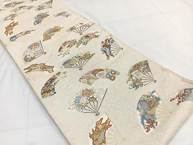 平和屋着物◎六通柄袋帯 唐織 扇散し 金糸 正絹 逸品 AABB0780uw