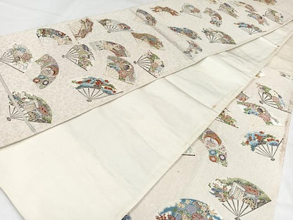 平和屋着物◎六通柄袋帯 唐織 扇散し 金糸 正絹 逸品 AABB0780uw