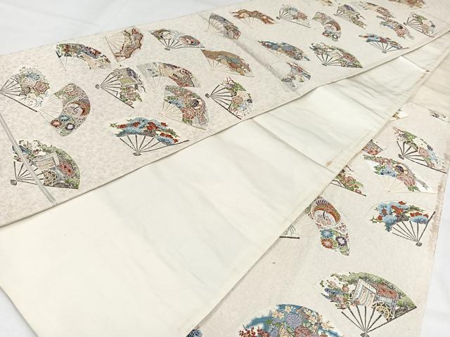 平和屋着物◎六通柄袋帯 唐織 扇散し 金糸 正絹 逸品 AABB0780uw