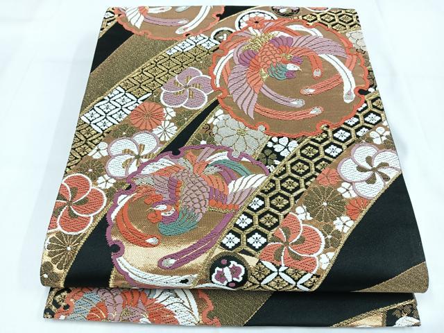 平和屋着物◎六通柄袋帯　唐織　鳳凰花文　金糸　正絹　逸品　AABB0783uw