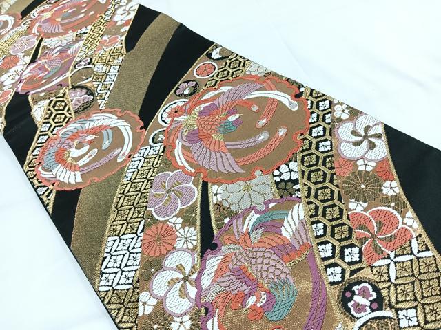 平和屋着物◎六通柄袋帯　唐織　鳳凰花文　金糸　正絹　逸品　AABB0783uw
