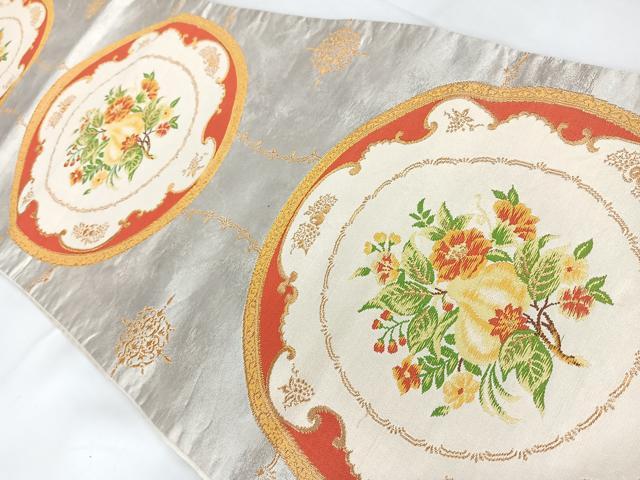 平和屋着物◎六通柄袋帯 花丸文 金糸 正絹 逸品 AABB0823uw