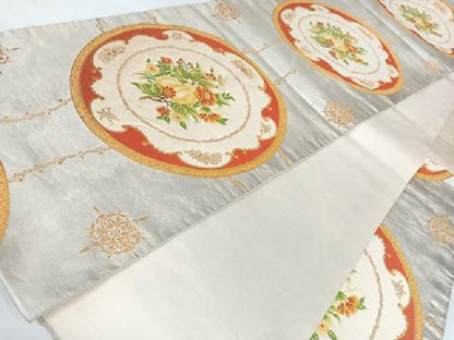平和屋着物◎六通柄袋帯 花丸文 金糸 正絹 逸品 AABB0823uw