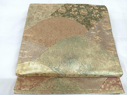 平和屋着物◎六通柄袋帯　切嵌花文　金糸　正絹　逸品　AABB0827uw