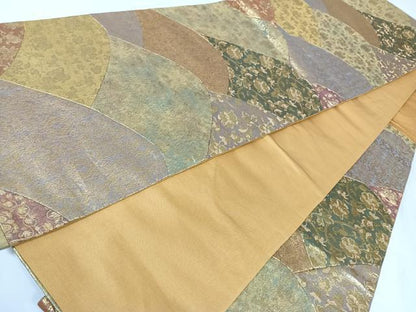 平和屋着物◎六通柄袋帯　切嵌花文　金糸　正絹　逸品　AABB0827uw