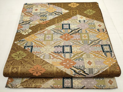 平和屋着物▼六通柄袋帯　花菱文　金糸　正絹　逸品　AABB0926wj