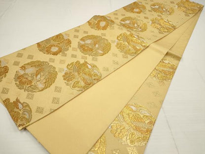 平和屋着物▼六通柄袋帯　名物裂類纂　金糸　正絹　逸品　AABB1006wj
