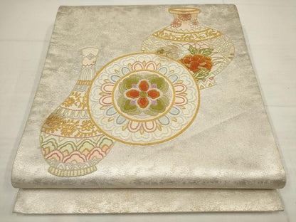 平和屋着物▼中国三大刺繍　相良刺繍　袋帯　正倉院花文　金糸　正絹　逸品　AABB1140wj