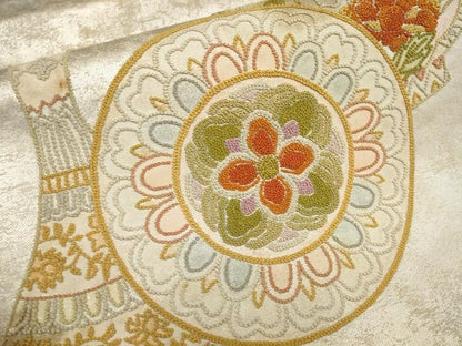 平和屋着物▼中国三大刺繍　相良刺繍　袋帯　正倉院花文　金糸　正絹　逸品　AABB1140wj