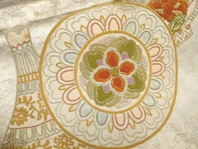 平和屋着物▼中国三大刺繍　相良刺繍　袋帯　正倉院花文　金糸　正絹　逸品　AABB1140wj