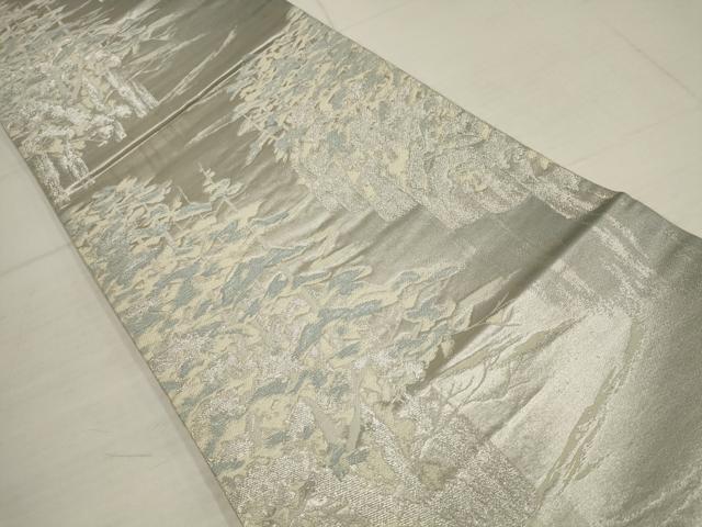 平和屋着物◎六通柄袋帯 樹林文 銀糸 正絹 逸品 AABB1197wj